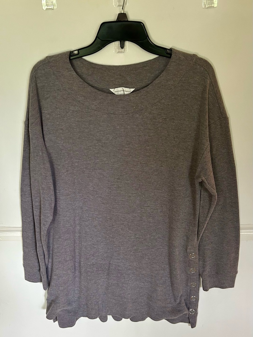 Christopher & Banks Gray Crewneck Sweater with Side Button Detail for women